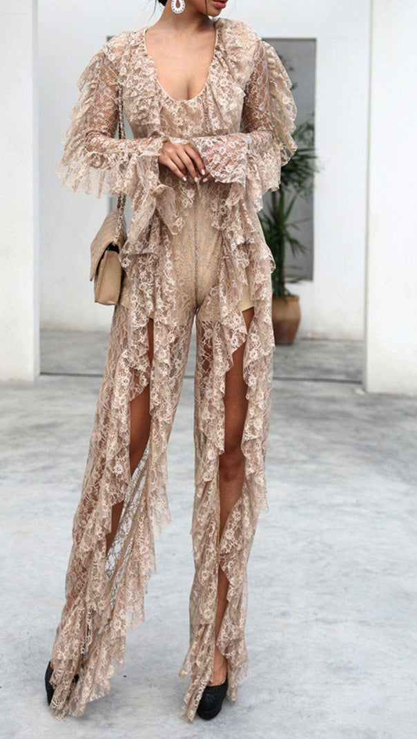 AIIZIE LADIES LONG SLEEVE LACE SPLIT JUMPSUIT - product image