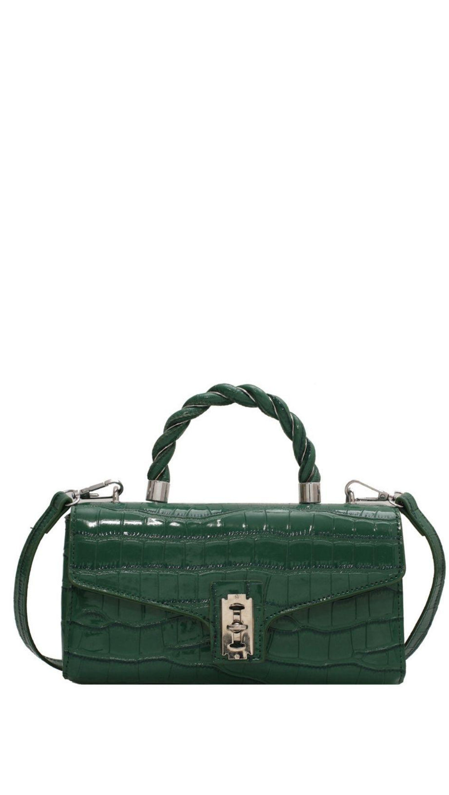 KLEINE, QUADRATISCHE TOTE MIT LACKIERTEM KROKODILMUSTER