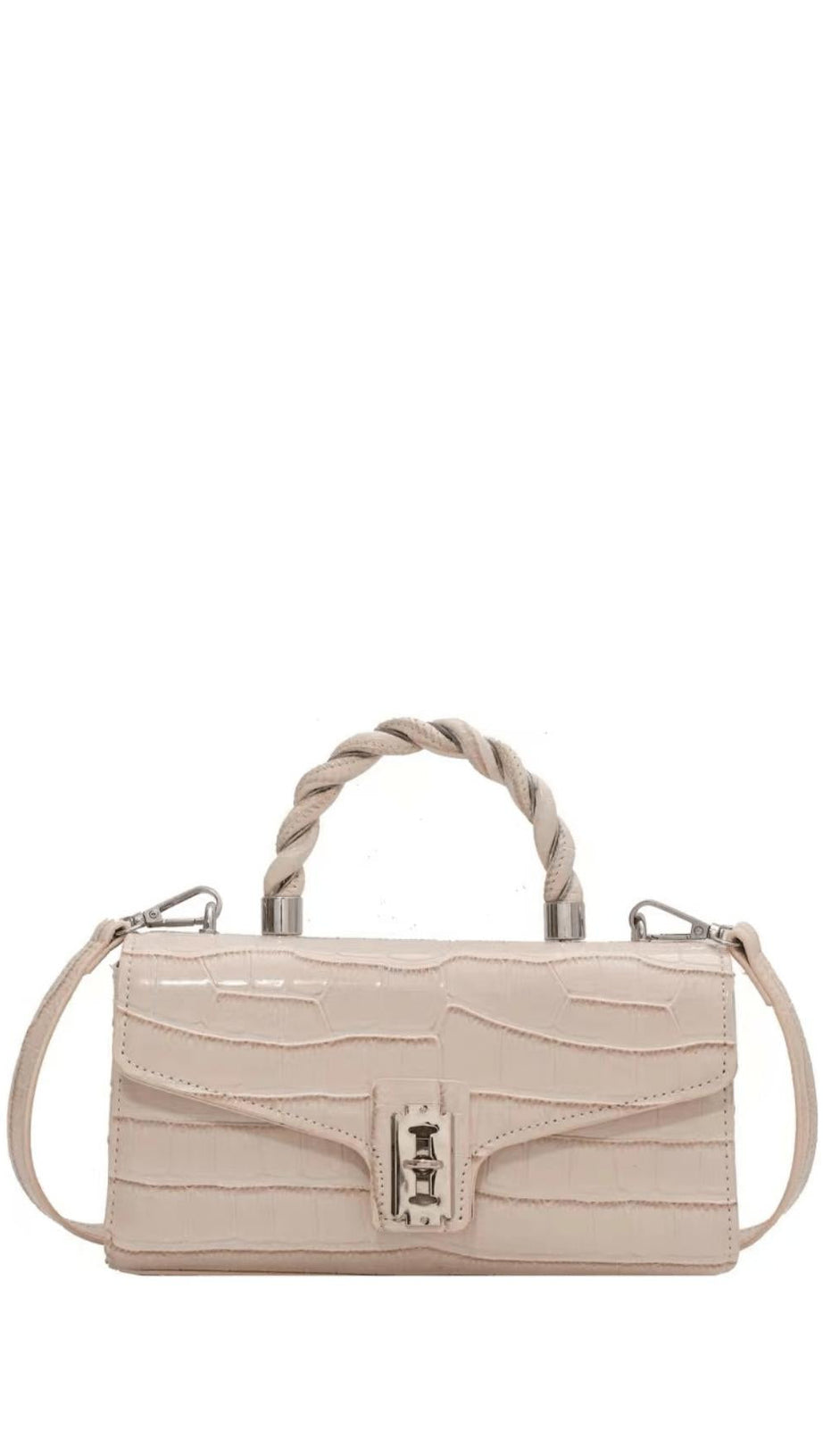 KLEINE, QUADRATISCHE TOTE MIT LACKIERTEM KROKODILMUSTER