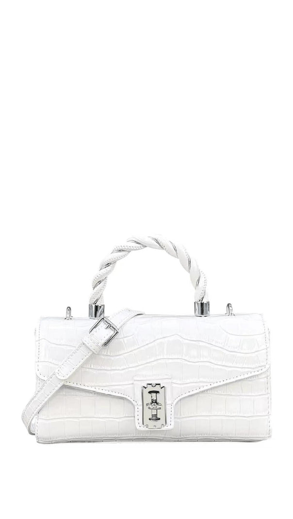 AIIZIE LACQUERED CROCODILE PATTERN TWIST TOTE SMALL SQUARE BAG - product image
