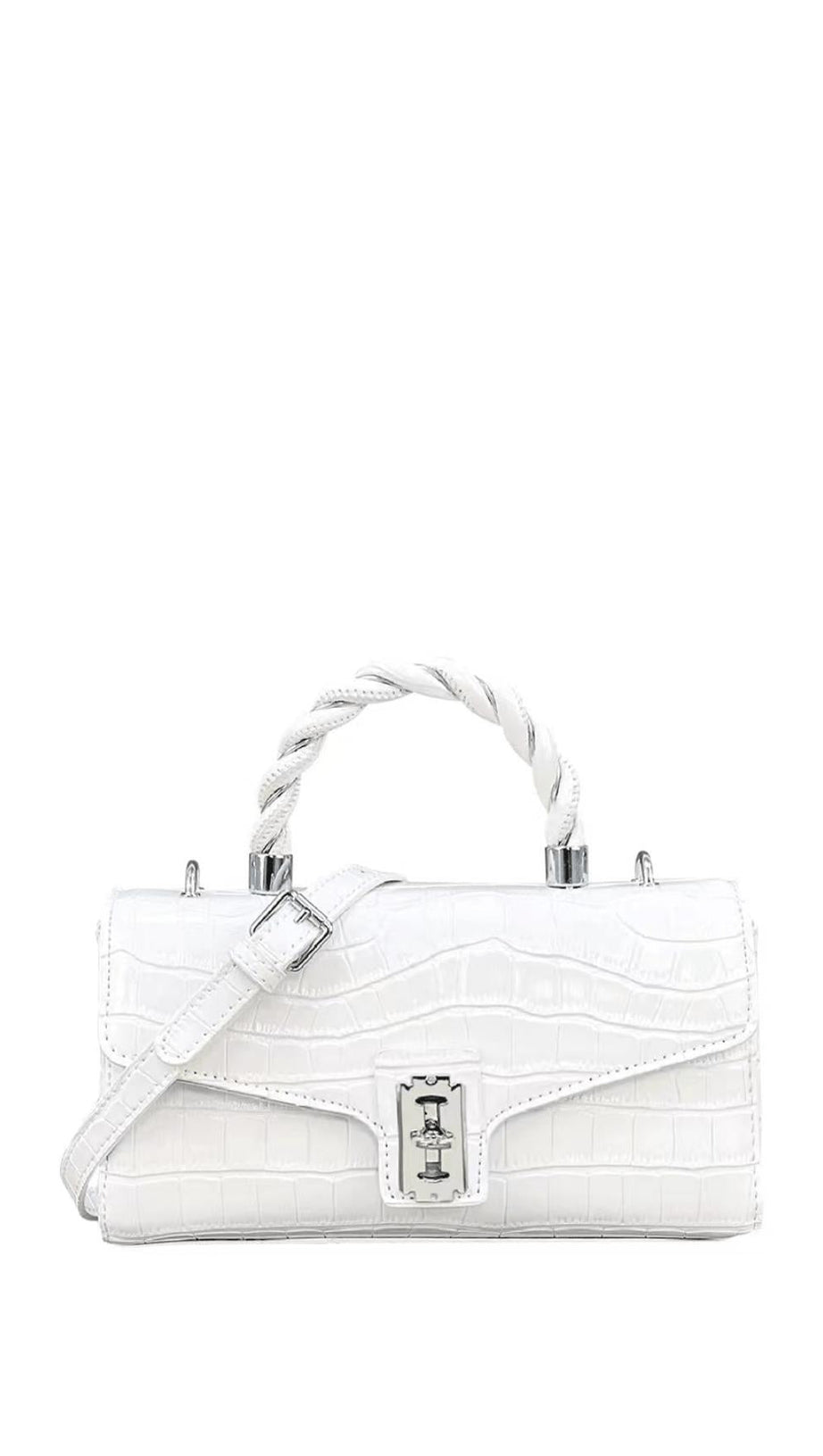 KLEINE, QUADRATISCHE TOTE MIT LACKIERTEM KROKODILMUSTER