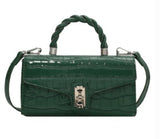 LACQUERED CROCODILE PATTERN TWIST TOTE SMALL SQUARE BAG