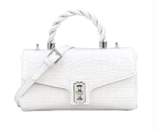 KLEINE, QUADRATISCHE TOTE MIT LACKIERTEM KROKODILMUSTER