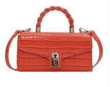 LACQUERED CROCODILE PATTERN TWIST TOTE SMALL SQUARE BAG