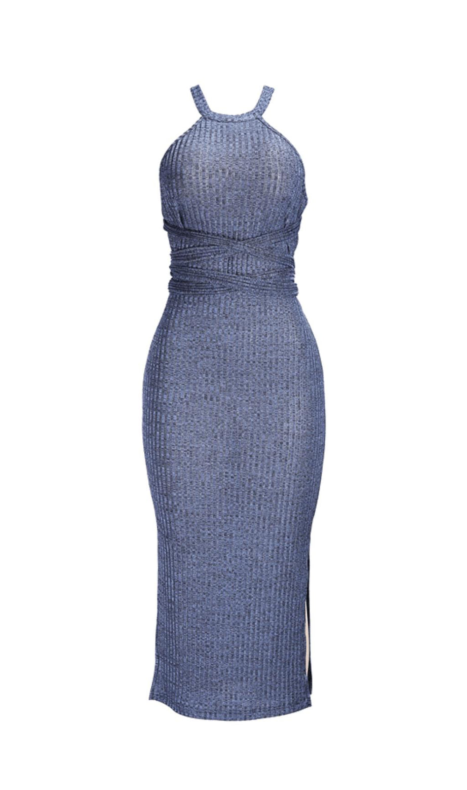 LACE UP SLEEVELESS SLIM MIDI DRESS