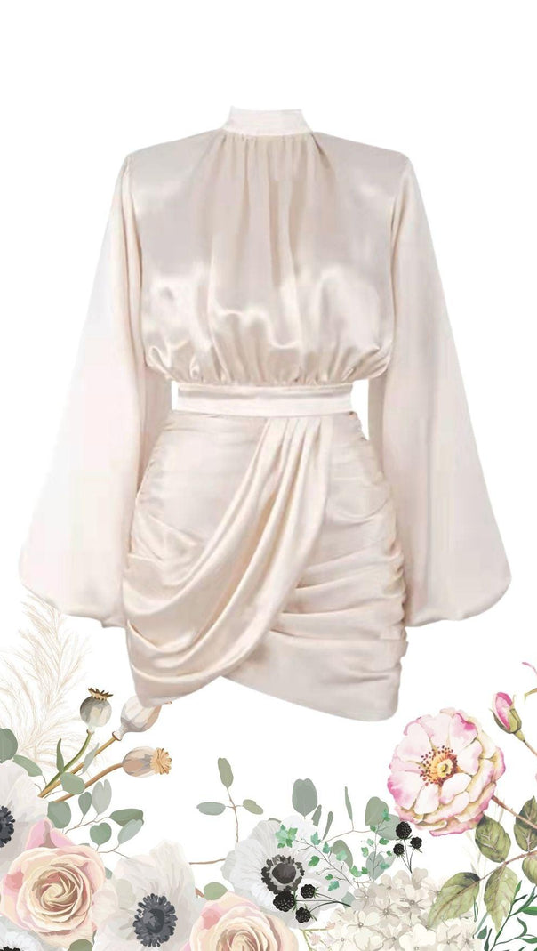 AIIZIE IVORY SATIN BLOUSON DRESS - product image