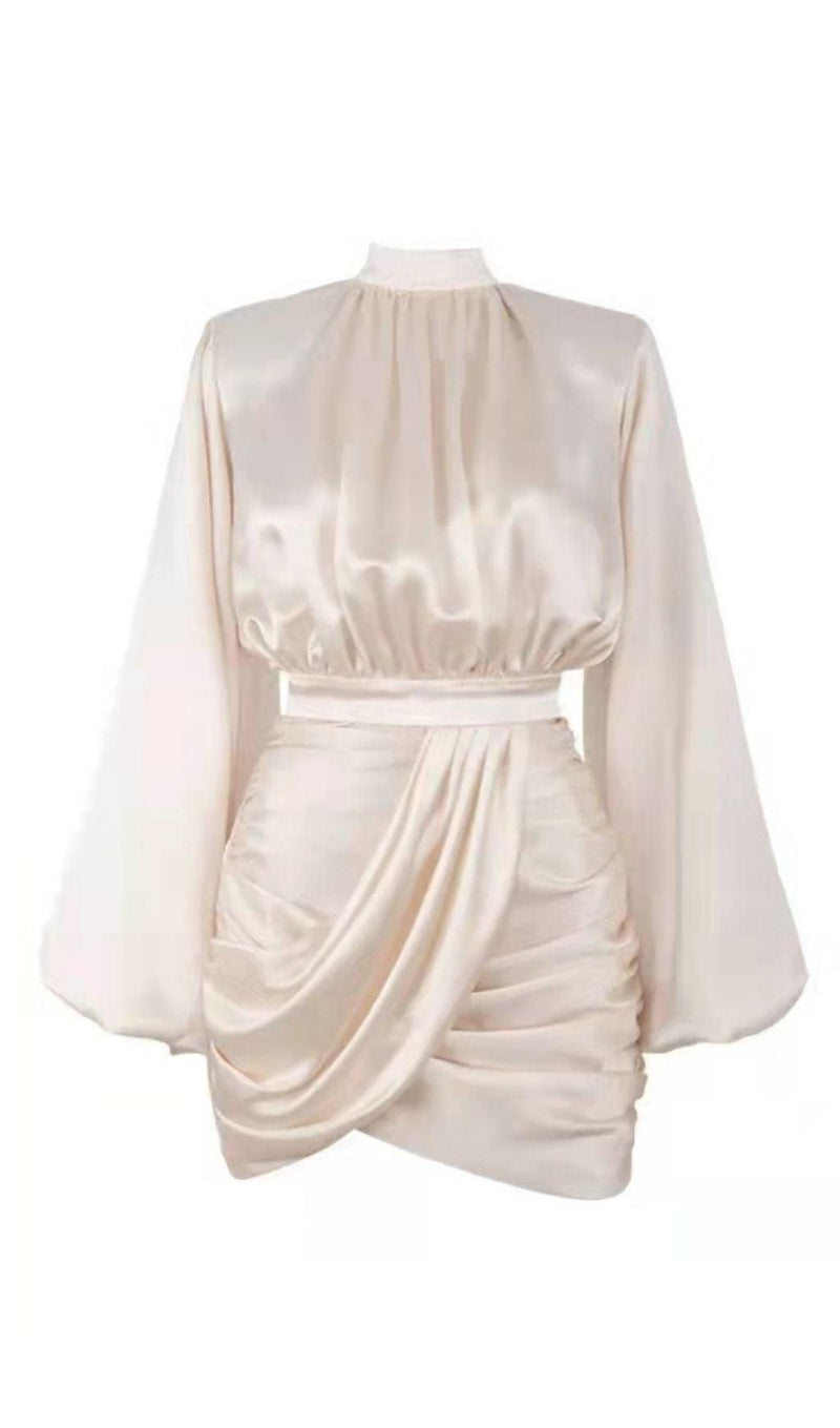 IVORY SATIN BLOUSON DRESS