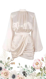 IVORY SATIN BLOUSON DRESS