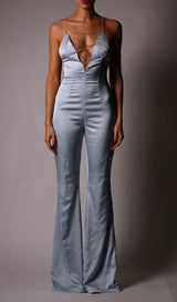 SATIN CRYSTAL CHAIN JUMPSUIT IN BLUE