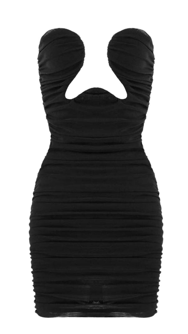 AIIZIE CUT-OUT RUCHED BODYCON MINI DRESS IN BLACK - product image