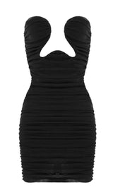 CUT-OUT RUCHED BODYCON MINI DRESS IN BLACK