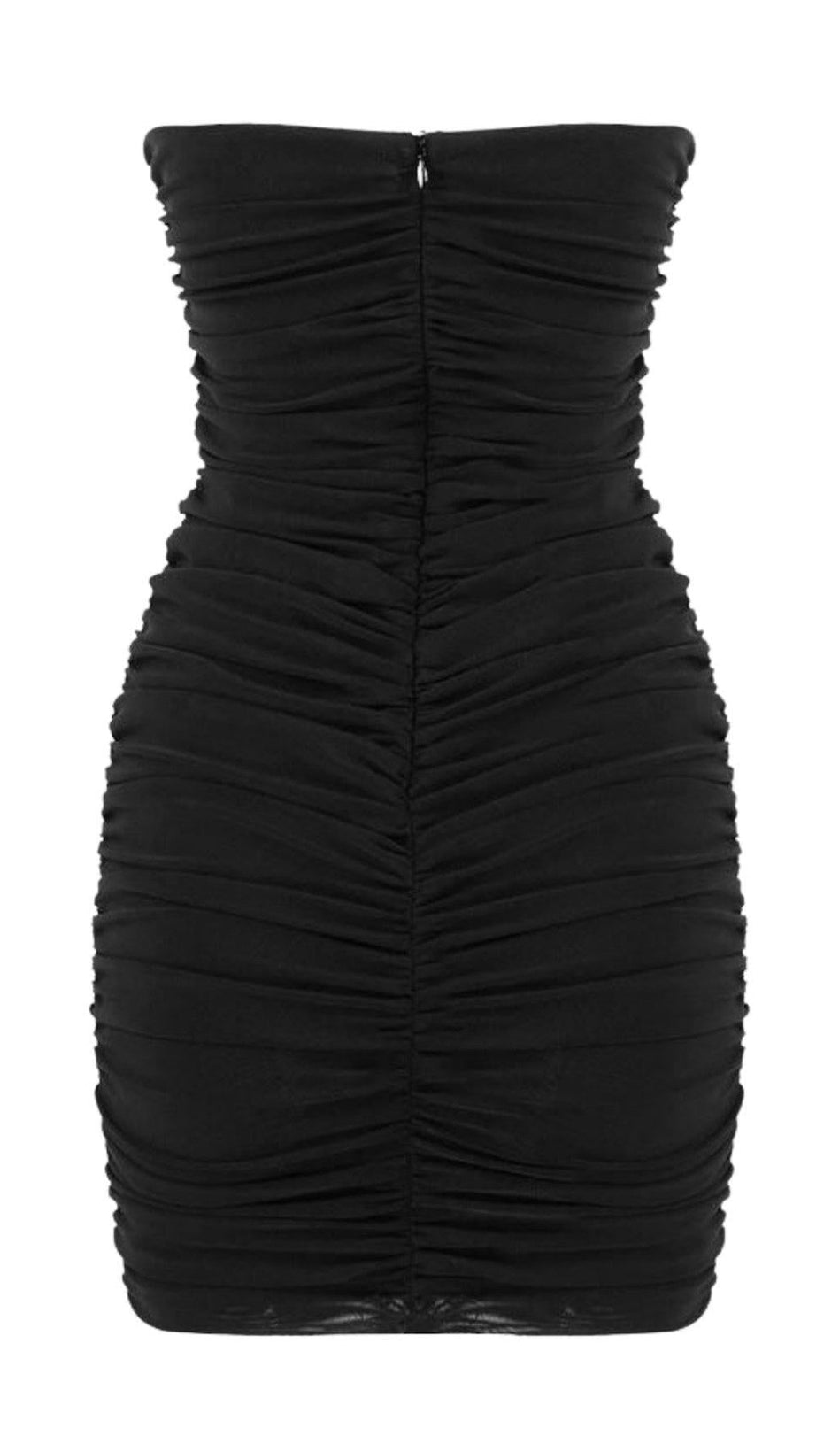 CUT-OUT RUCHED BODYCON MINI DRESS IN BLACK