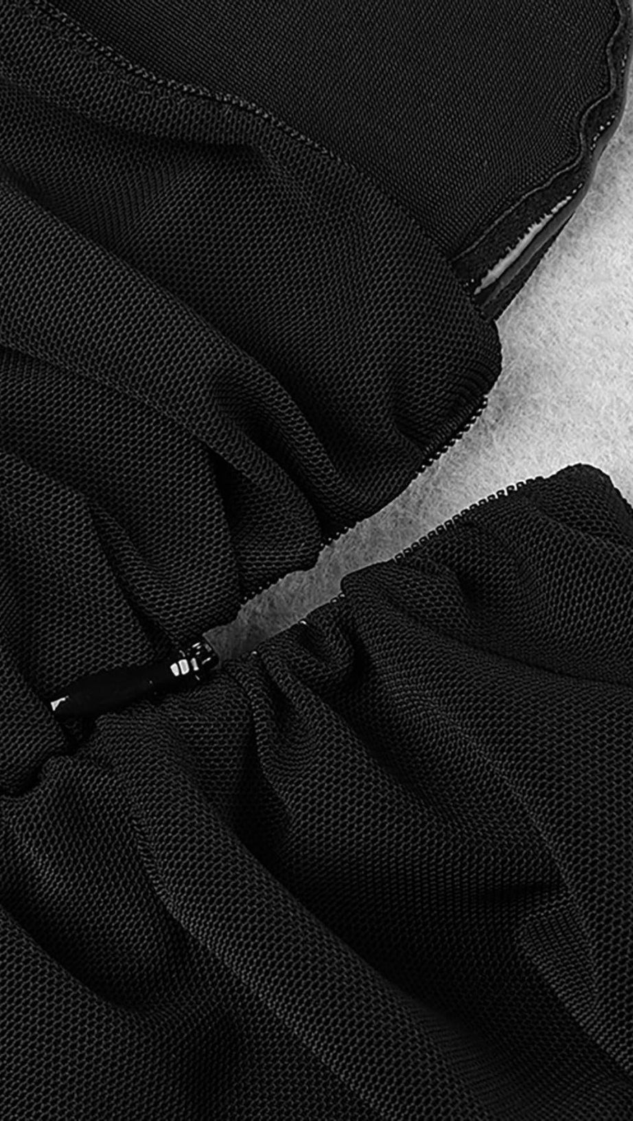 CUT-OUT RUCHED BODYCON MINI DRESS IN BLACK