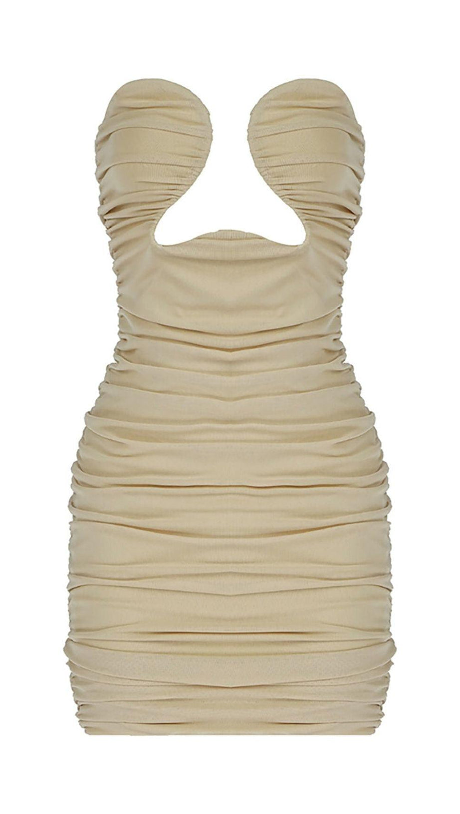 CUT-OUT RUCHED BODYCON MINI DRESS IN BLACK