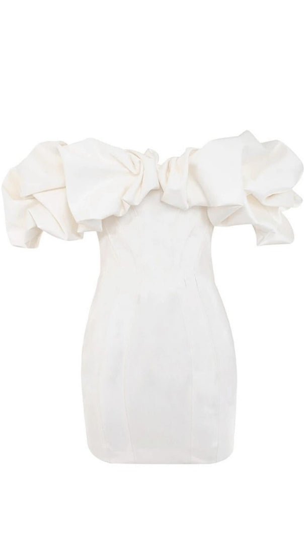 AIIZIE IVORY SATIN RUFFLE STRAPLESS DRESS - product image