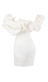 IVORY SATIN RUFFLE STRAPLESS DRESS