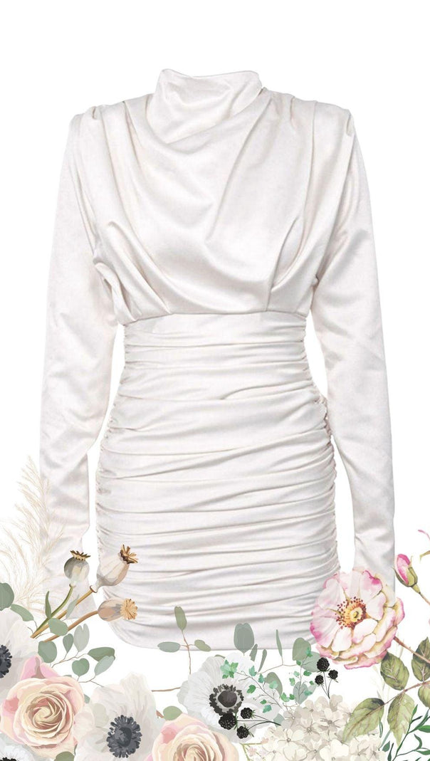 AIIZIE IVORY SATIN DRAPED MINI DRESS - product image