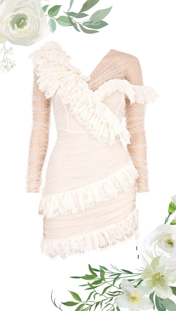 AIIZIE IVORY LACE FRILL MINI DRESS - product image