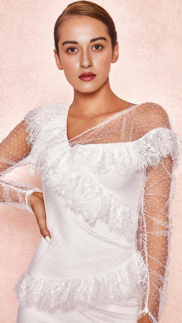 AIIZIE IVORY LACE FRILL MINI DRESS - product image