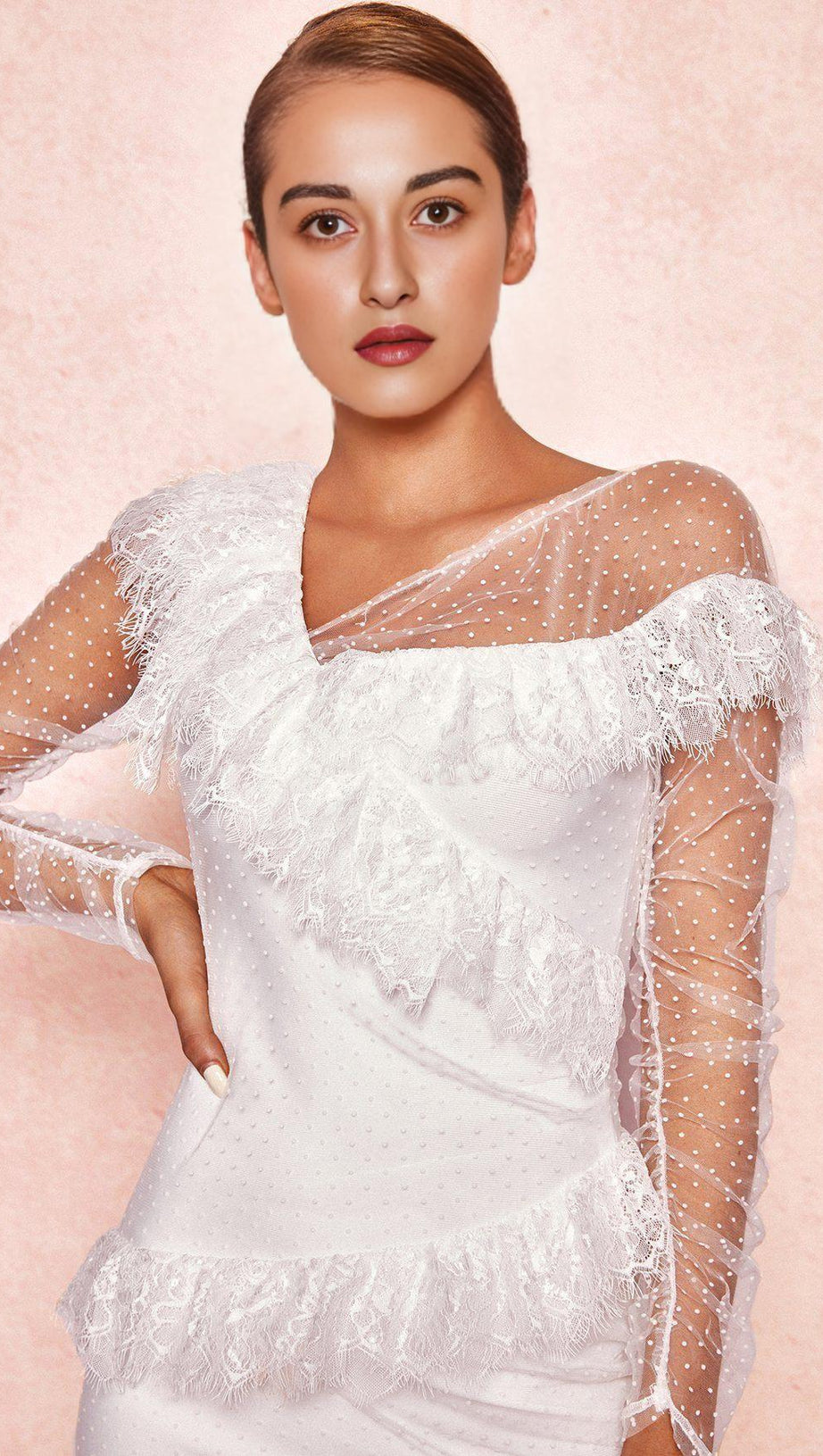 MINI ABITO CON BALZE IN PIZZO AVORIO