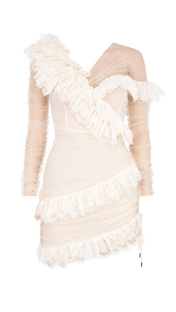 AIIZIE IVORY LACE FRILL MINI DRESS - product image