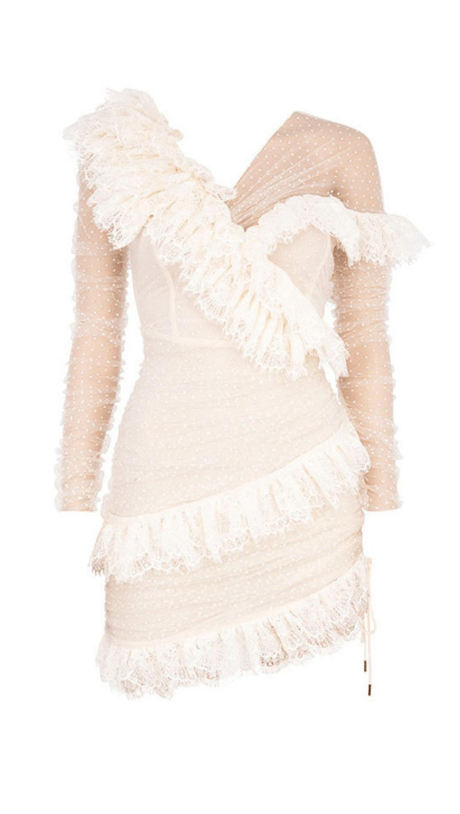 MINI ABITO CON BALZE IN PIZZO AVORIO