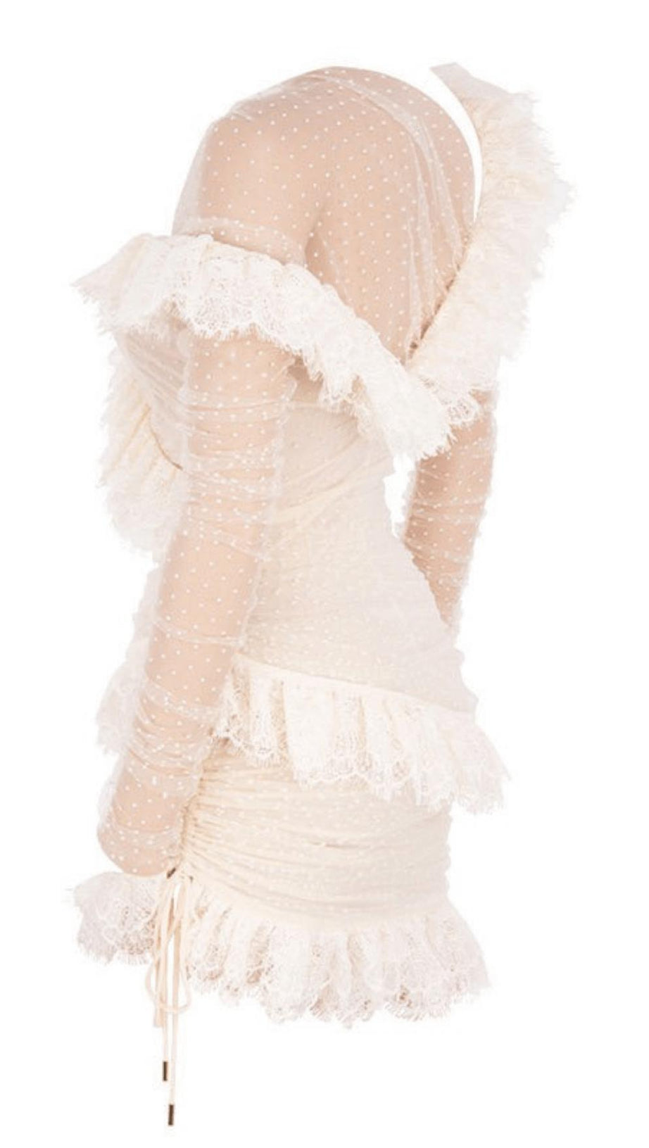 MINI ABITO CON BALZE IN PIZZO AVORIO