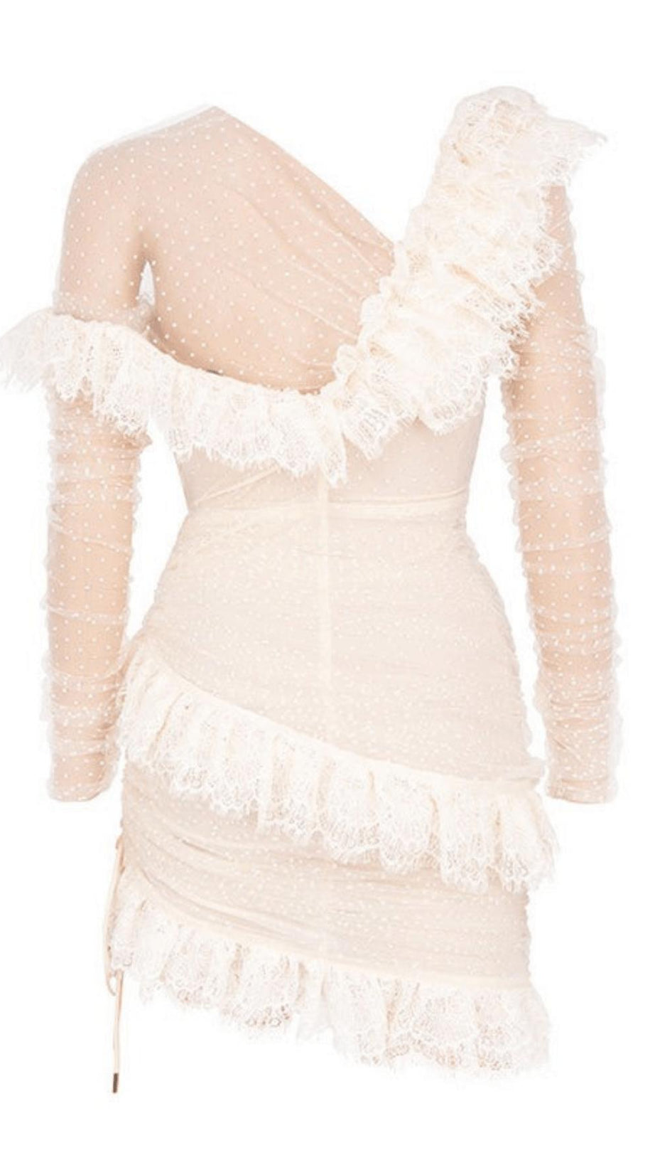 MINI ABITO CON BALZE IN PIZZO AVORIO