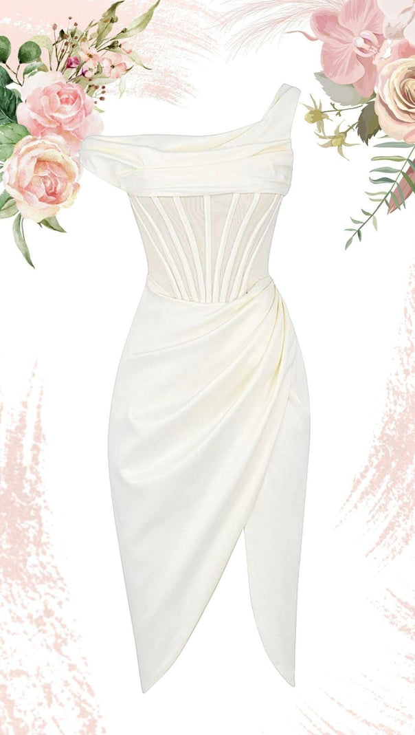 AIIZIE IVORY DRAPE CORSET MIDI DRESS - product image