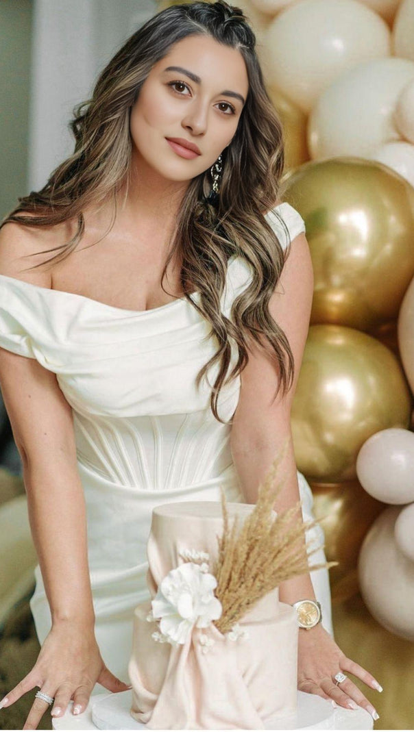 AIIZIE IVORY DRAPE CORSET MIDI DRESS - product image