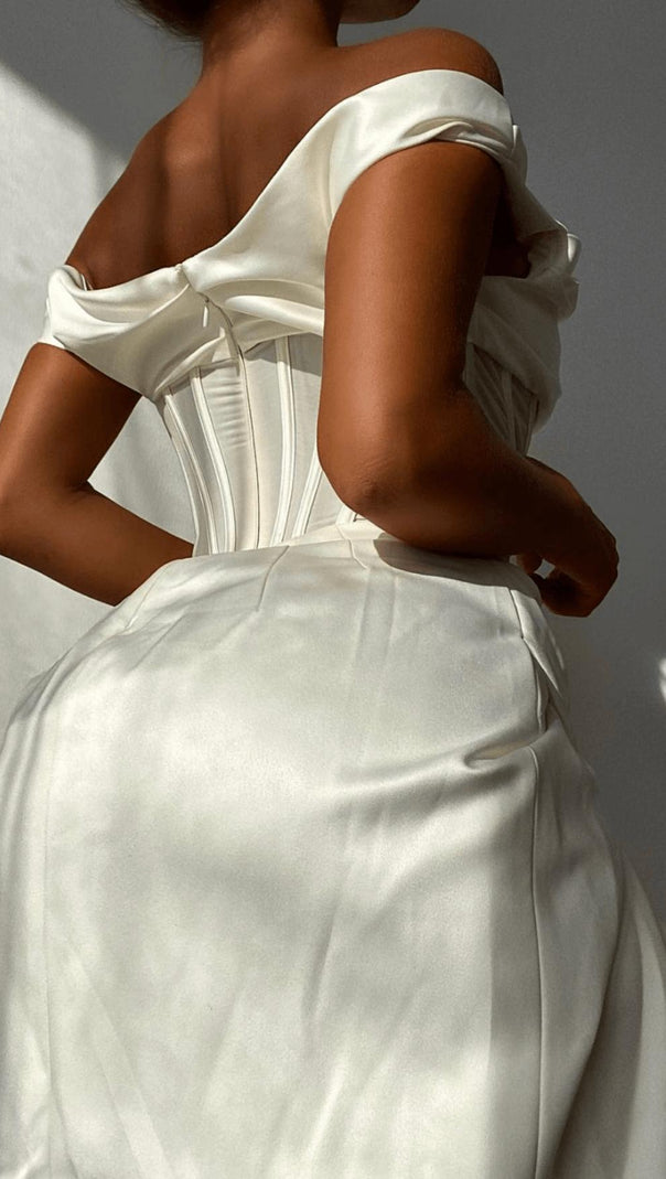 AIIZIE IVORY DRAPE CORSET MIDI DRESS - product image