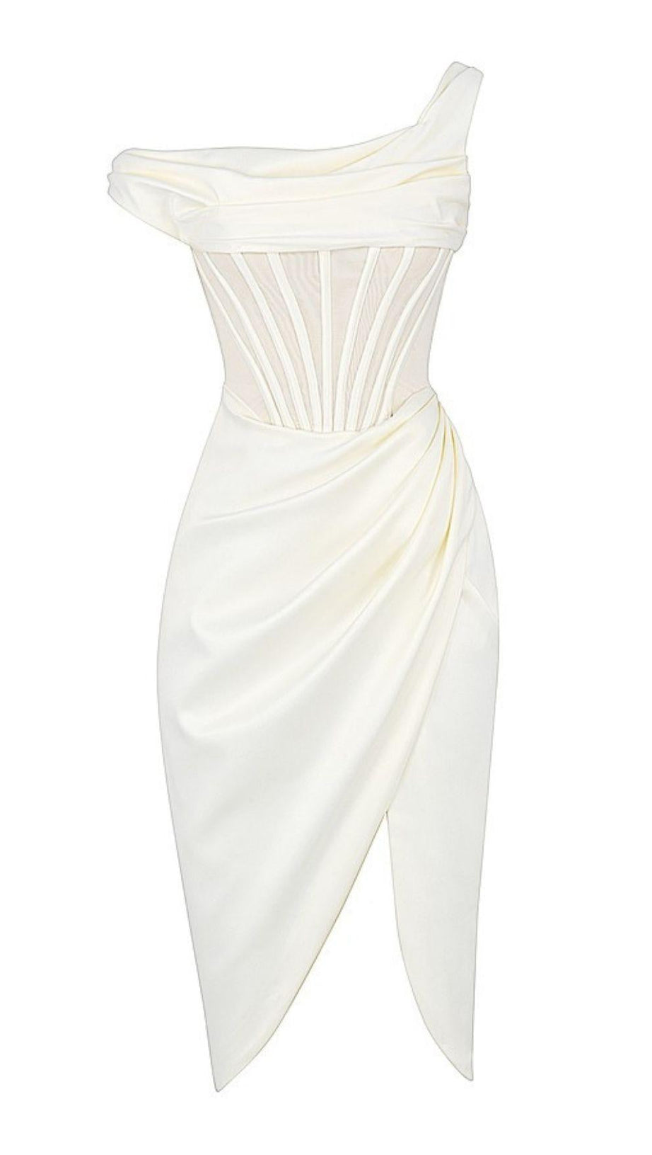 ABITO MIDI CON CORSETTO DRAPPEGGIATO AVORIO