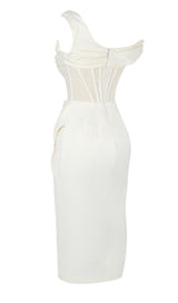 IVORY DRAPE CORSET MIDI DRESS