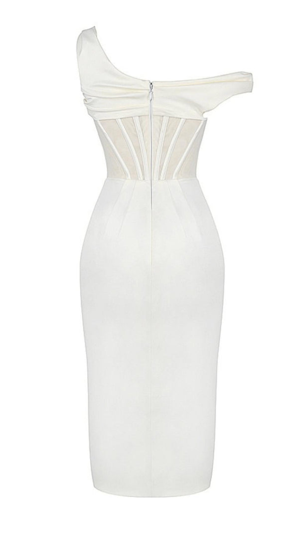 Elfenbeinfarbenes drapiertes Korsett-Midikleid