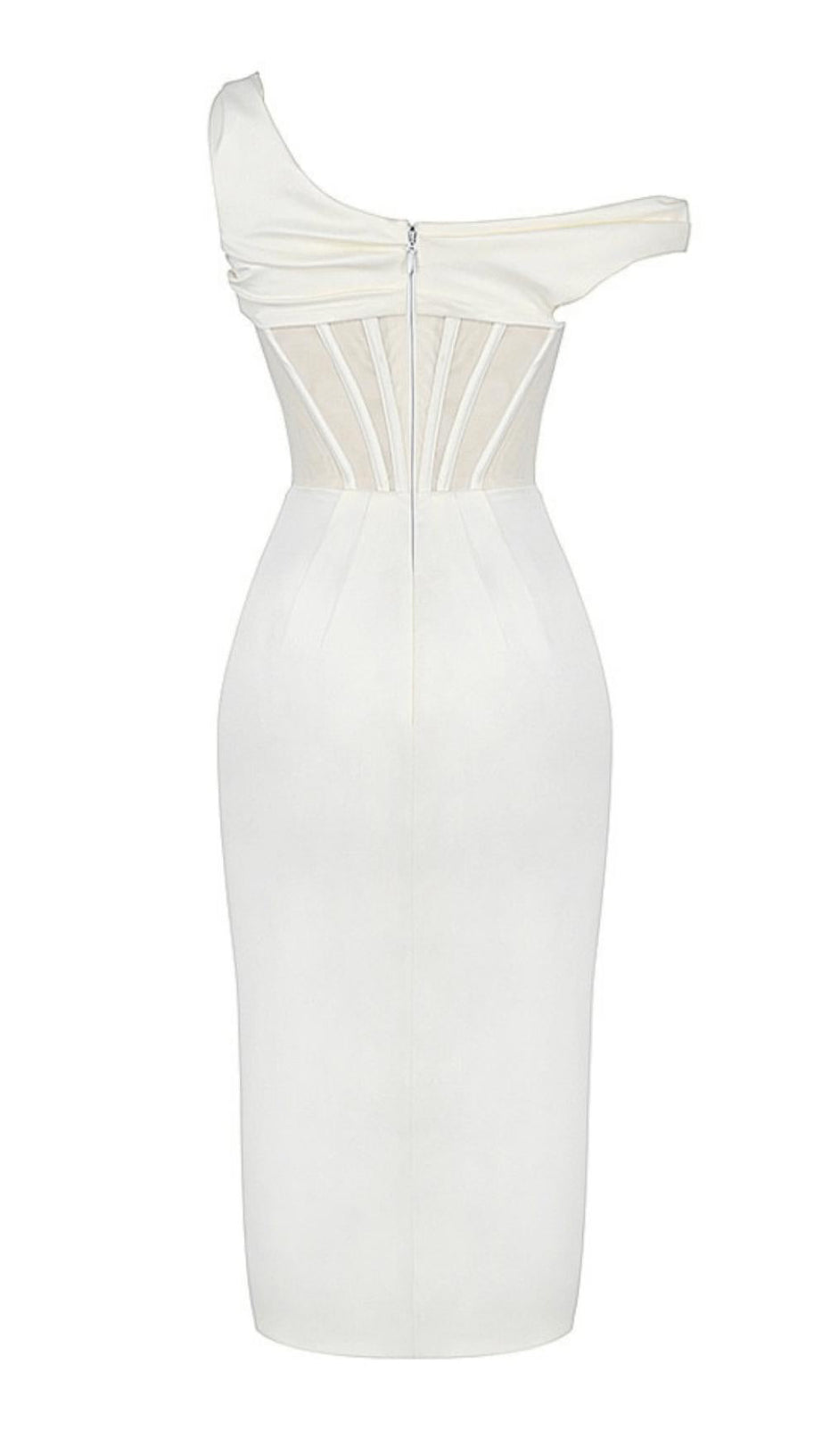 ABITO MIDI CON CORSETTO DRAPPEGGIATO AVORIO