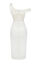 IVORY DRAPE CORSET MIDI DRESS