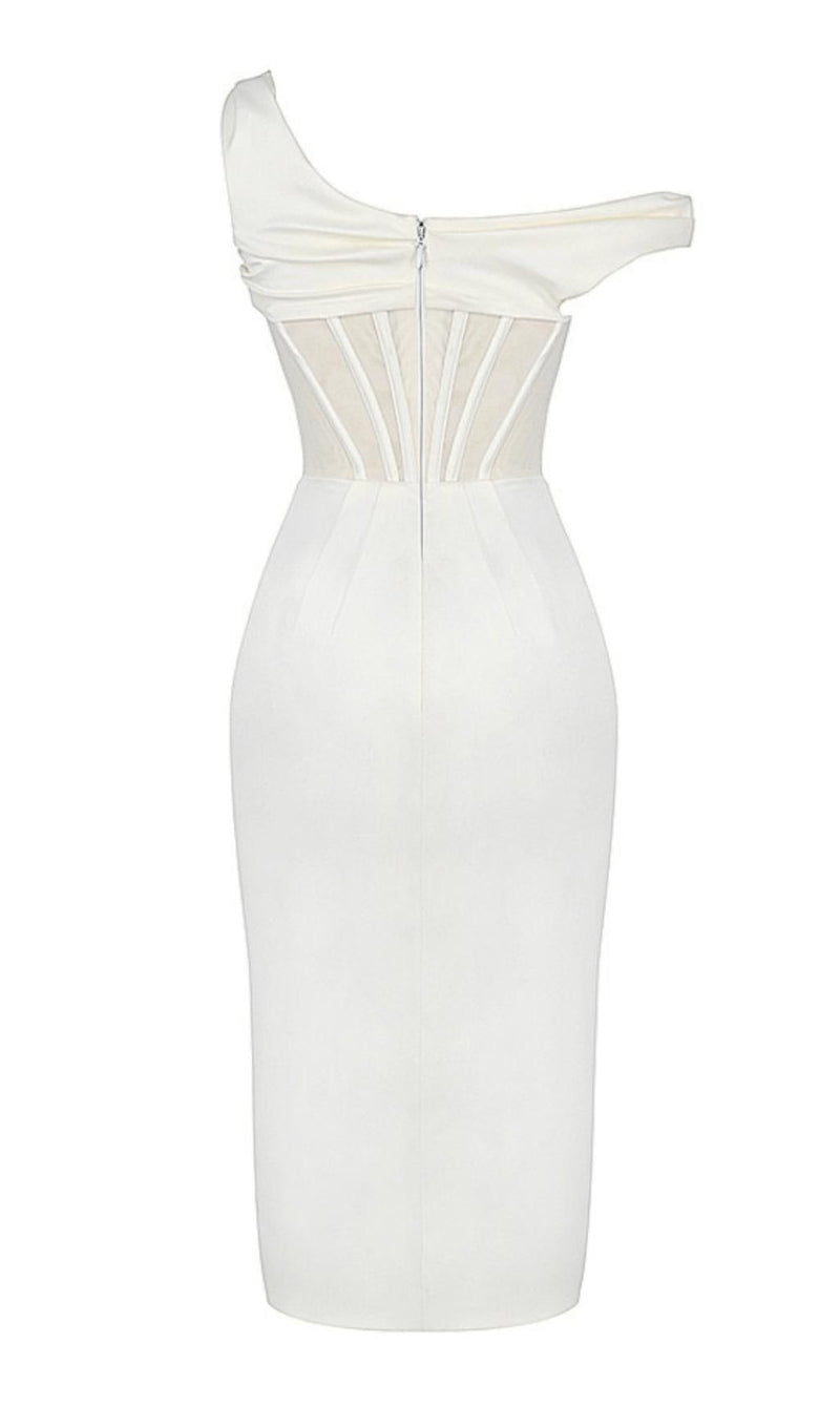 IVORY DRAPE CORSET MIDI DRESS