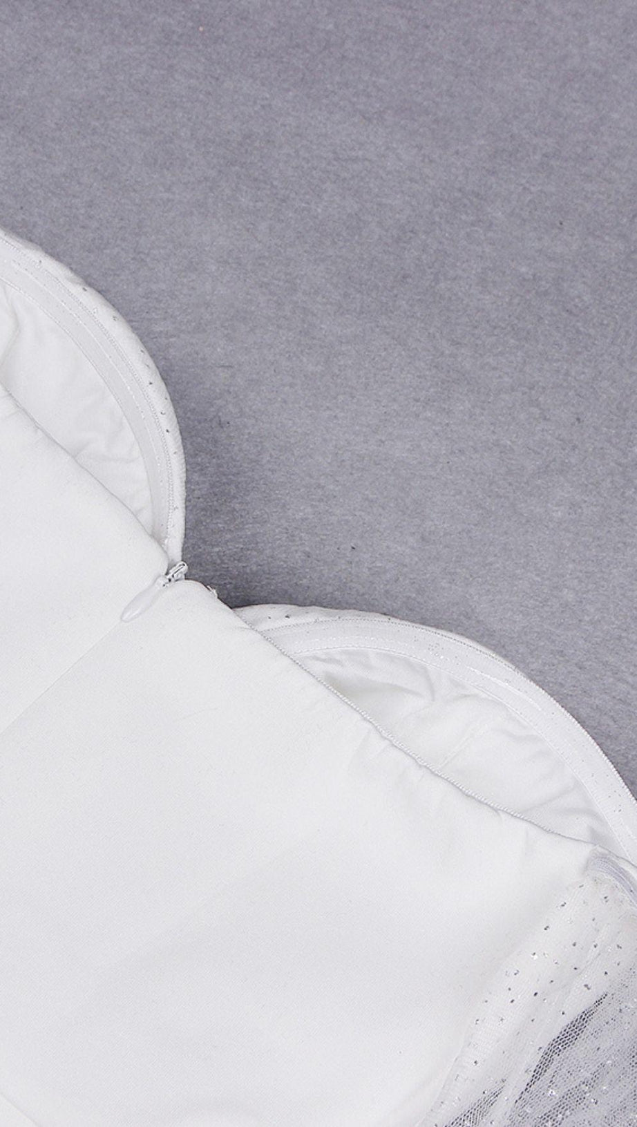 STRAPLESS PUFF SLEEVE CRYSTAL MIDI DRESS IN WHITE