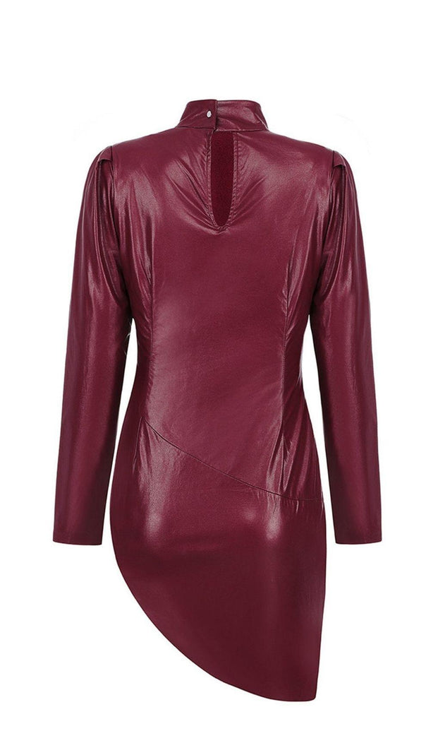 AIIZIE WINE PUFF SLEEVE LEATHER DRESS - product image