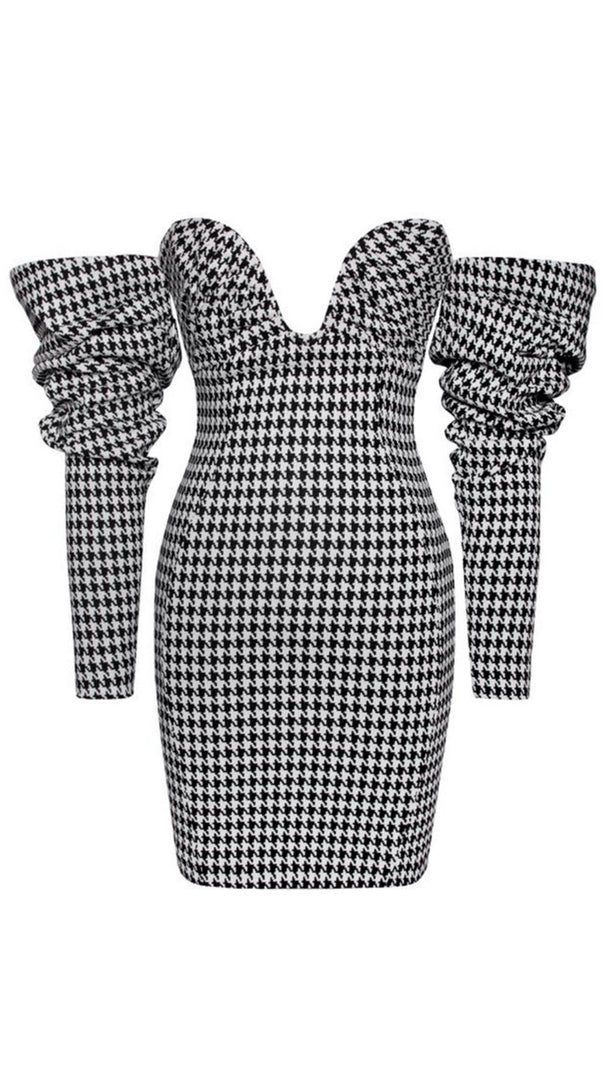 AIIZIE HOUNDSTOOTH WORD SHOULDER WRAP DRESS - product image