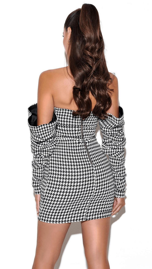 AIIZIE HOUNDSTOOTH WORD SHOULDER WRAP DRESS - product image