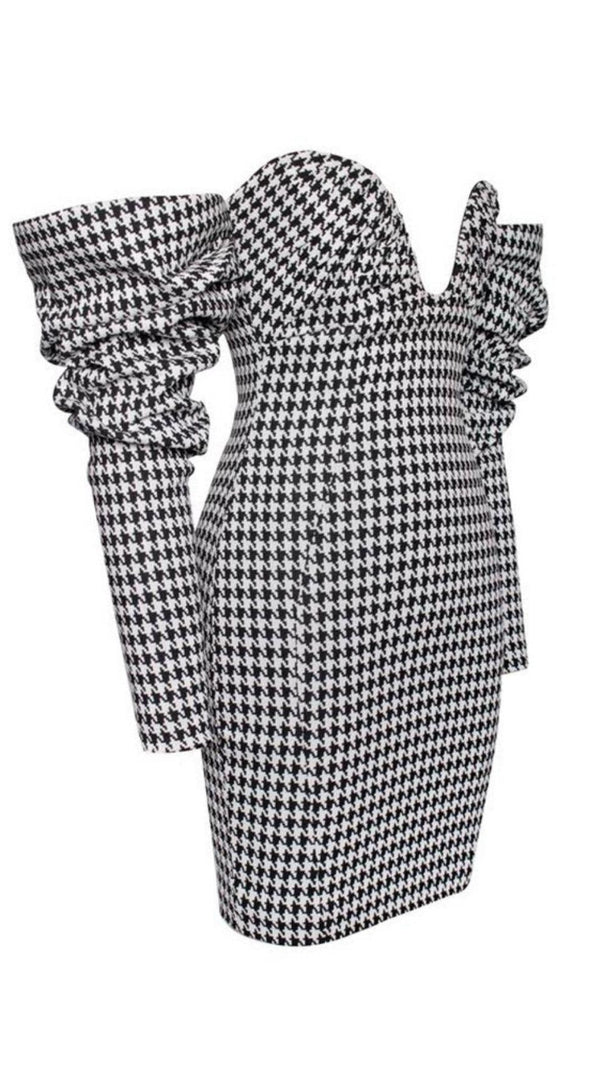 AIIZIE HOUNDSTOOTH WORD SHOULDER WRAP DRESS - product image