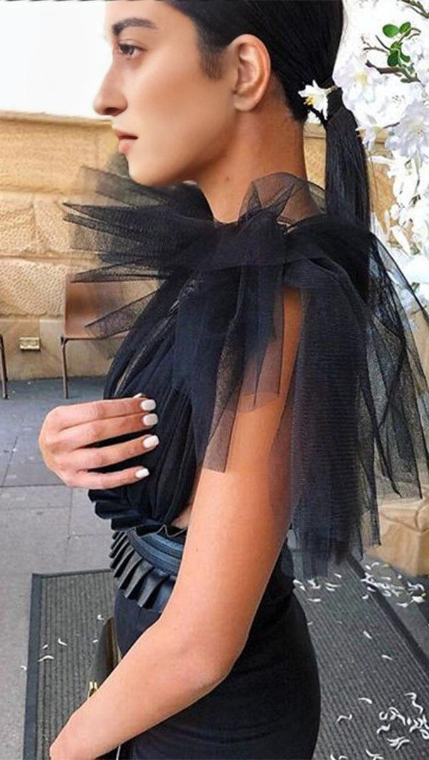 AIIZIE DEEP V NECK SLEEVELESS BACKLESS LACE BOW MESH JUMPSUIT - product image