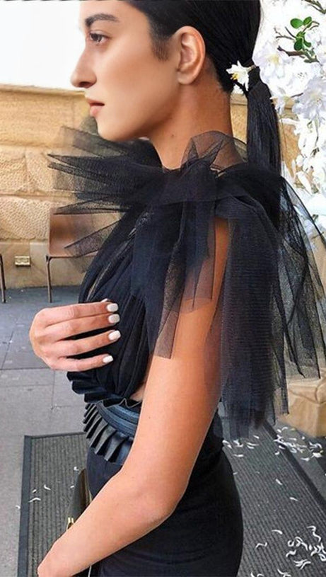 DEEP V NECK SLEEVELESS BACKLESS LACE BOW MESH JUMPSUIT