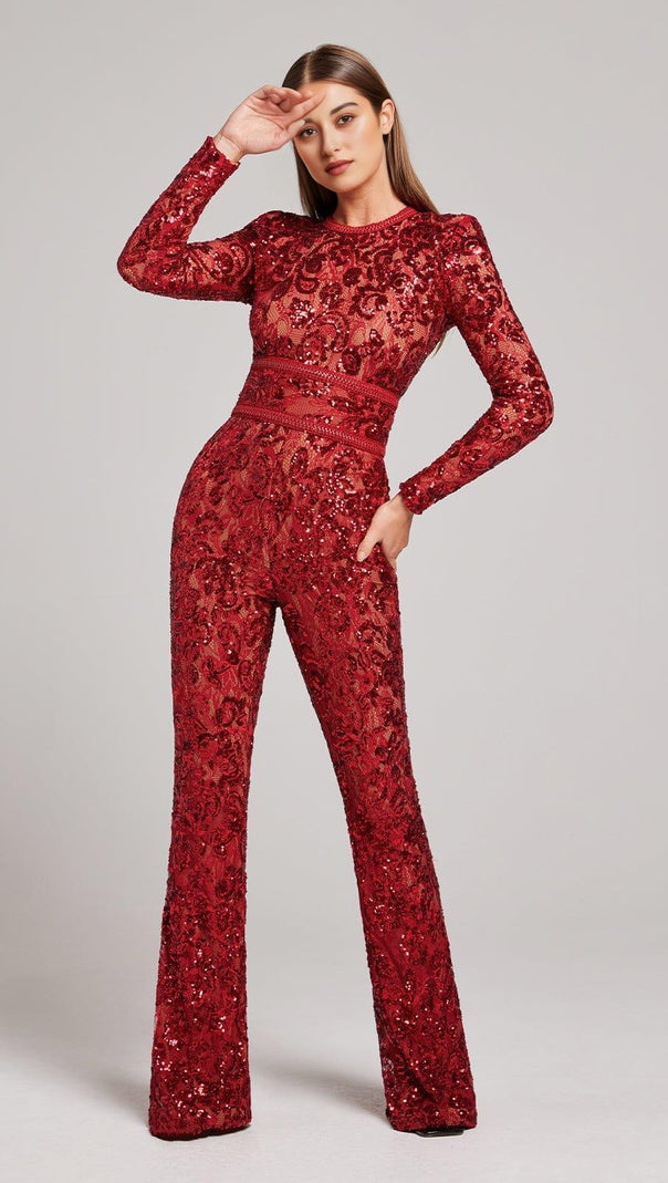 AIIZIE EMBELLISHED LACE RED JUMPSUIT - product image