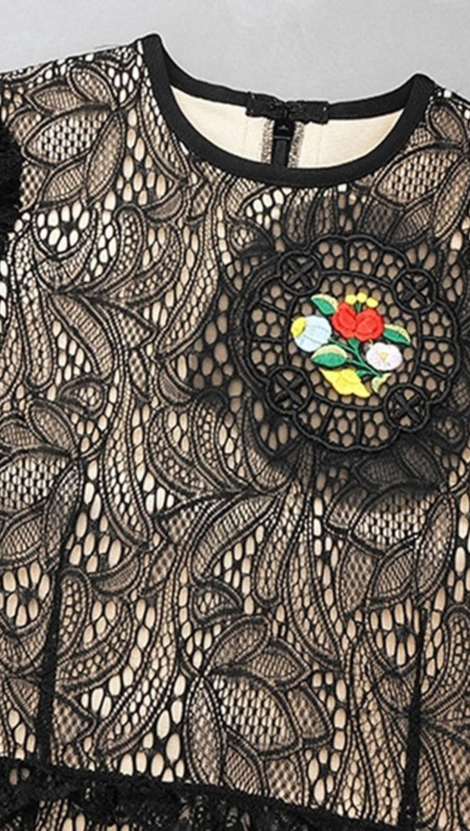 FLOWER LONG SLEEVE LACE MINI DRESS IN BLACK