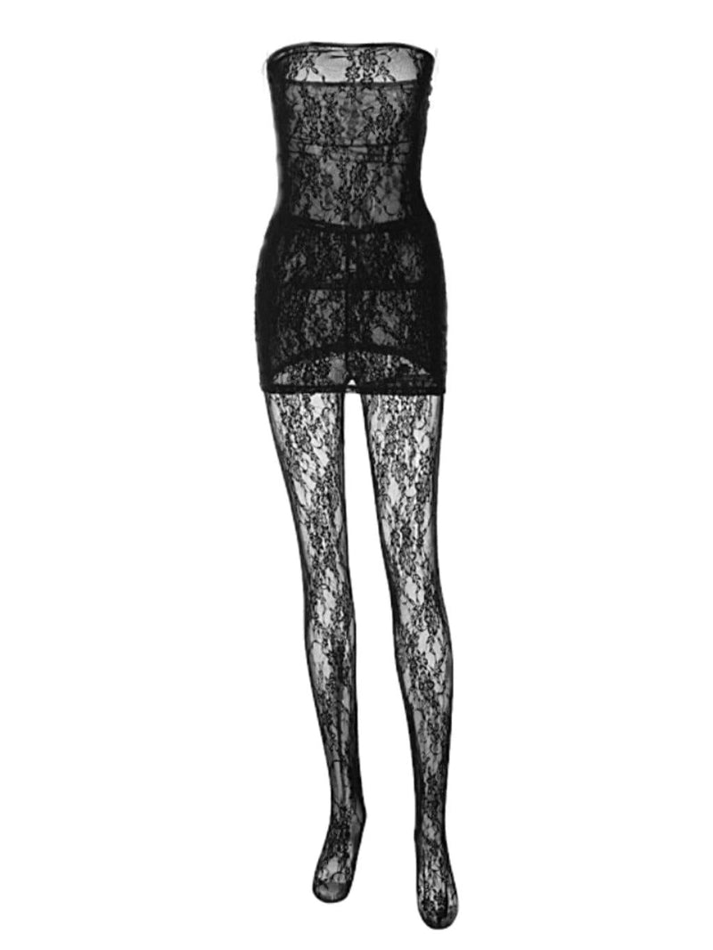 STRAPLESS LACE MINI DRESS IN BLACK