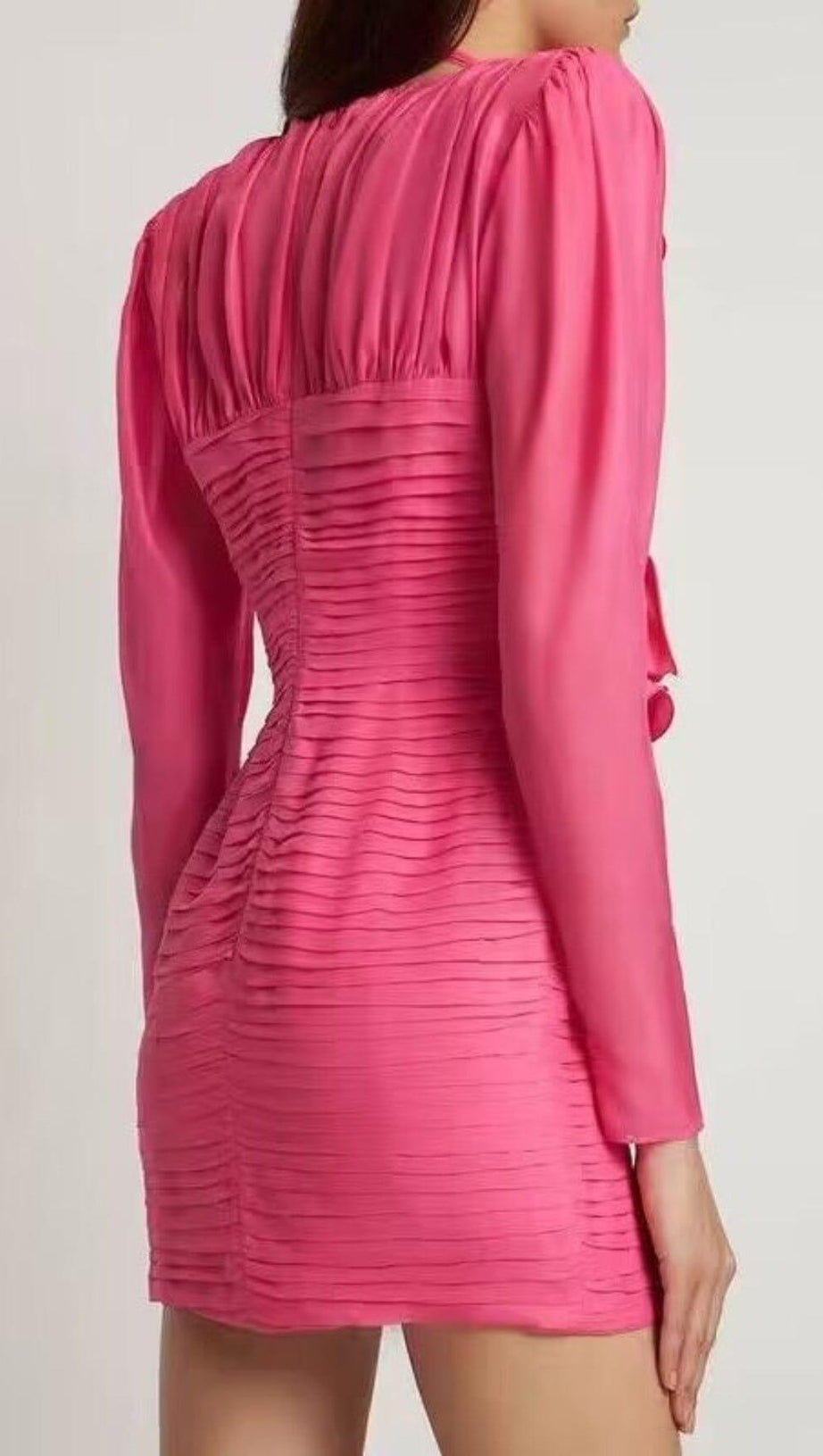V NECK PINK RUCHED MINI DRESS