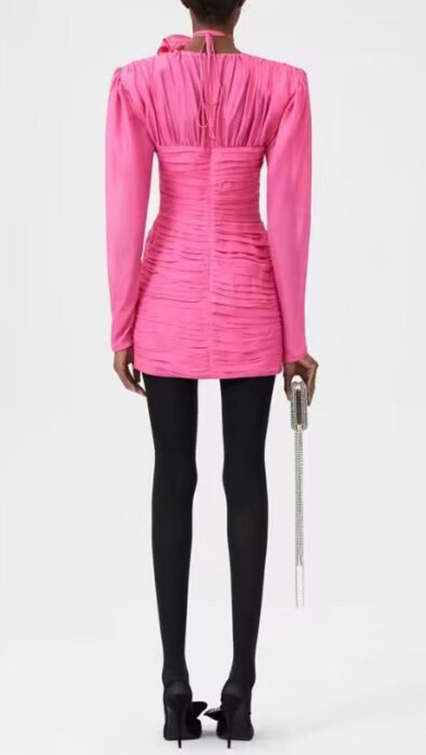 AIIZIE V NECK PINK RUCHED MINI DRESS - product image