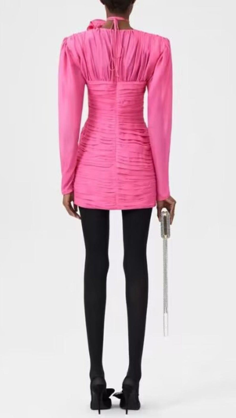 V NECK PINK RUCHED MINI DRESS